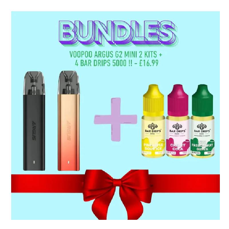 2 x Voopoo Argus G2 Mini + 5 Bar Drips 5000 Bundle
